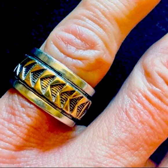 Vintage 14k Gold & Sterling Silver 1950’s Signed MM Rogers Genuine Navajo Band